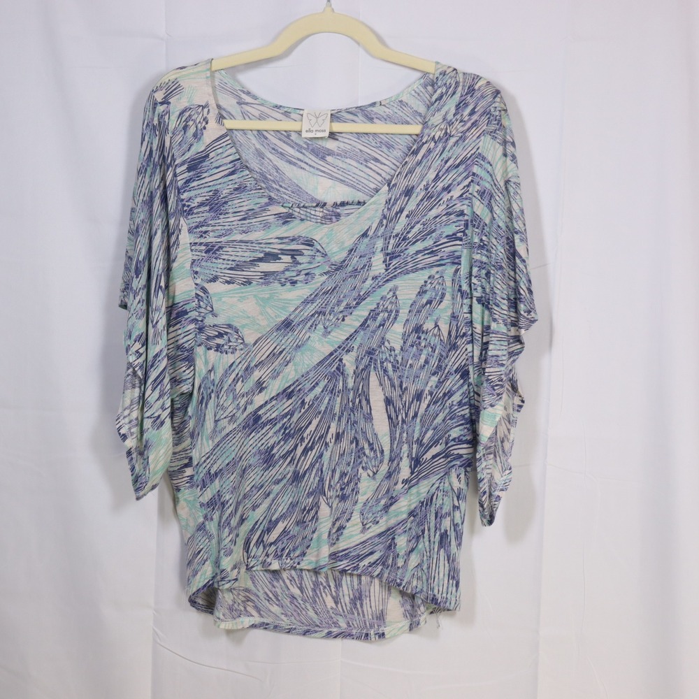 Ella Moss Dolman Sleeve Top M Blue Womens Abstract Modal Knit Blouse